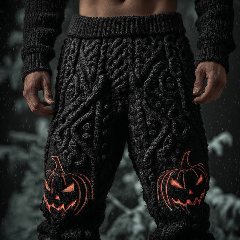 Men's Halloween Pumpkin Inspired Cozy Chunky Knit Pants artswardrobe