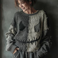 Halloween Spooky Face Sewn Knitted Crew Neck Sweater artswardrobe