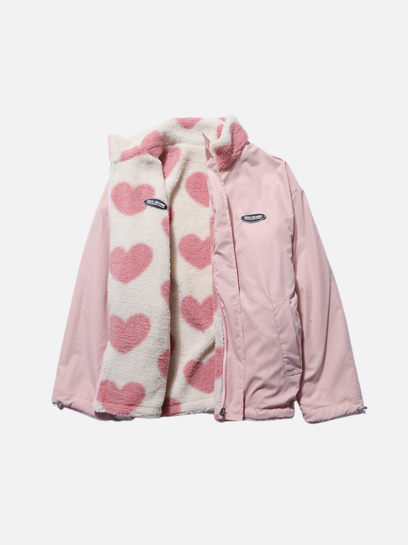 LM | Warm autumn coat with a cozy lining and pretty heart pattern