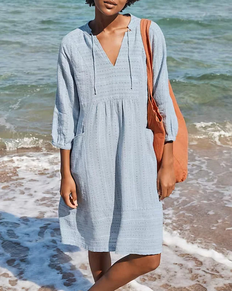 LM | A-line mini dress with V-neck, 3/4-length sleeves and pockets