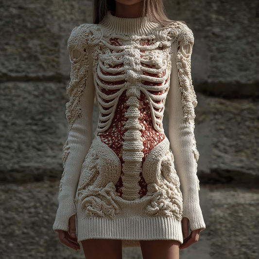 Comstylish Halloween Women's Anatomy Skeleton Design Knit Sweater Dress