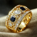 Golden Zirconia Black Crystal Ring