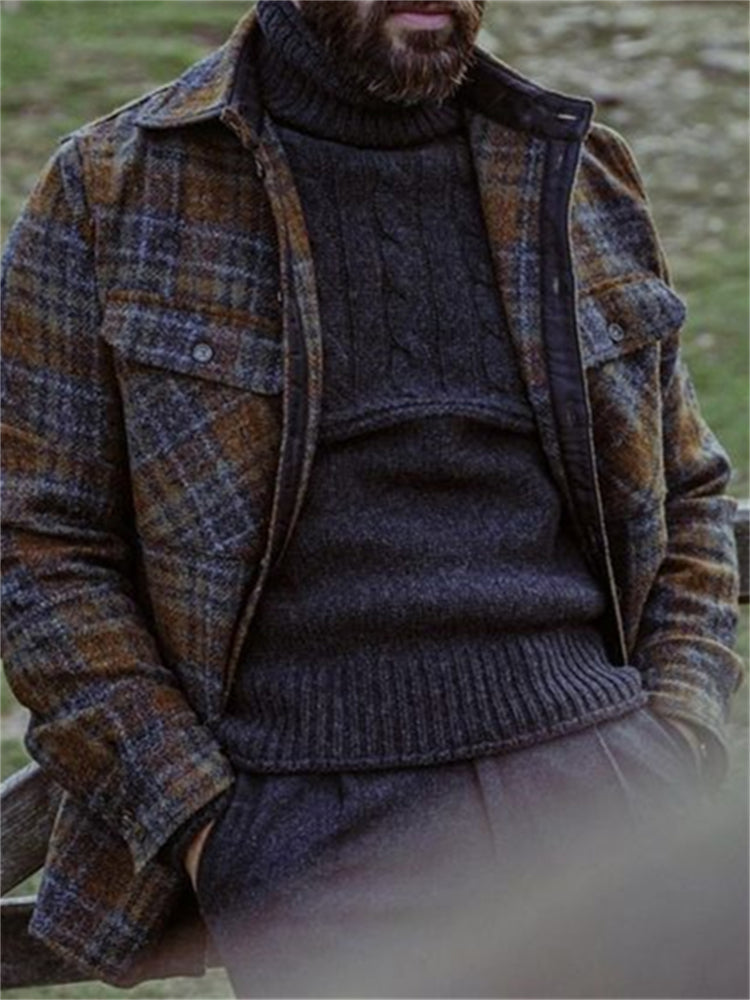 Men's Vintage Plaid Flap Pocket Classic Jacket artswardrobe