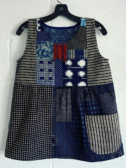 Japanese Art Striped Patchwork Art Linen Tank Top artswardrobe