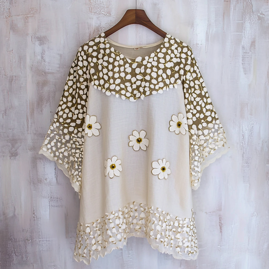 Women's Gold-stamped Floral Linen T-shirt artswardrobe