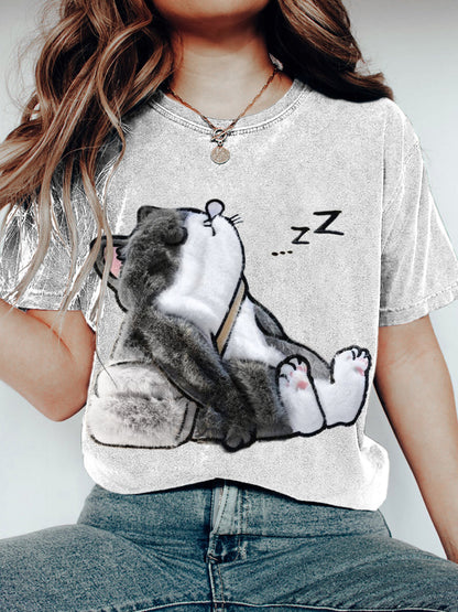 Sleeping Cat Plush Art Women's T-Shirt elevenforest