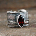 Oval Red Crystal Silver Ring