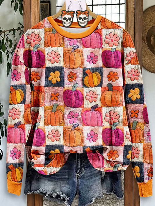 Women's Halloween Pumpkins Print Sweatshirt artswardrobe