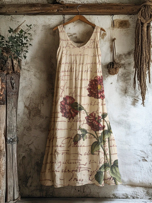 Vintage Rose & Poetry Women's Linen V-neck Vest Dress artswardrobe