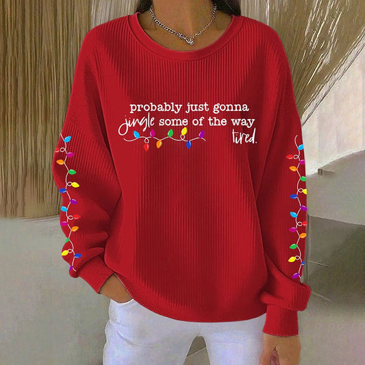 Comstylish Women's Christmas Print Crew Neck Casual Sweatshirt