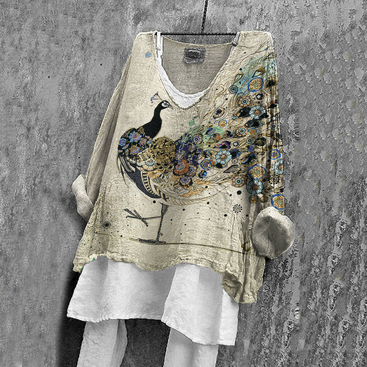 Comstylish Women's Vintage Peacock Art Pattern Comfortable Shirt