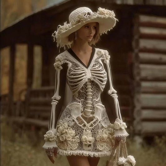 Comstylish Women's Halloween Skeleton Gothic Dress