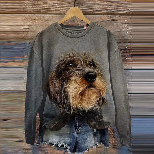 Comstylish Dog Print Crew Neck Casual Sweatshirt