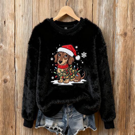 Comstylish Lady Christmas Winter Warmth Round Neck Flannel Sweatshirt