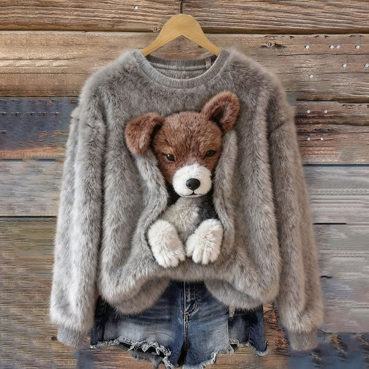 Comstylish Women's Dog Pattern Crew Neck Cozy Plush Sweatshirt