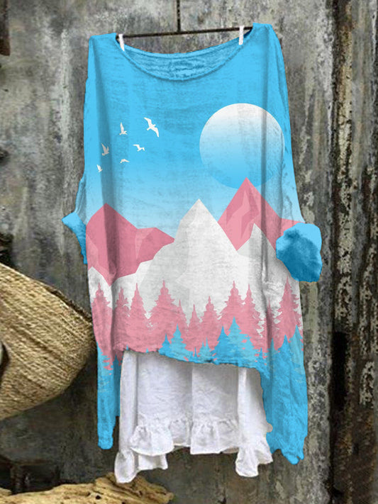 Comstylish Transgender Landscape Art Cozy Linen Tunic
