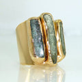 Green Blue Golden Forged Ring