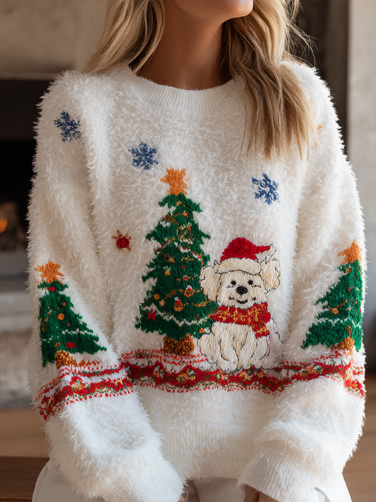 Comstylish Christmas Cute Animal Pattern Printed Women's Flannel Sweatshirt