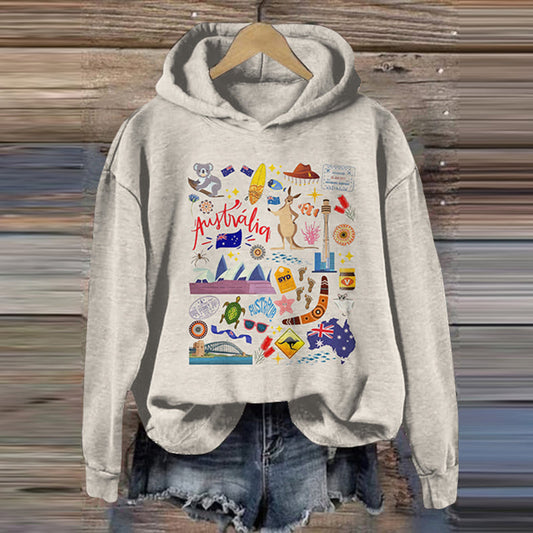Women's Australia Print Casual Hoodie elevenforest