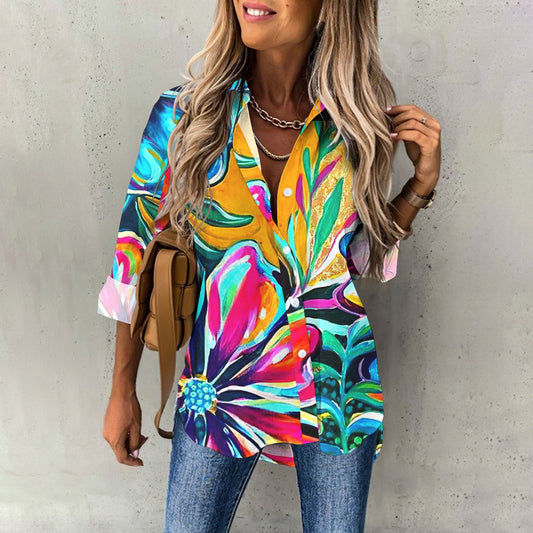 Comstylish Contrast Color Plant Women'S Shirt