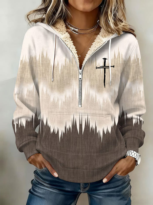 Comstylish Women's Casual Retro Print Zipper Sweatshirt