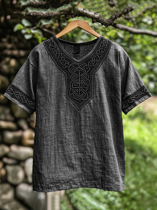 Men's Viking Celtic Knot Art Linen V-neck T Shirt artswardrobe