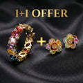 1+1 Offer: Colorful Crystal Flower Earrings + Multicolor Zirconia Ring