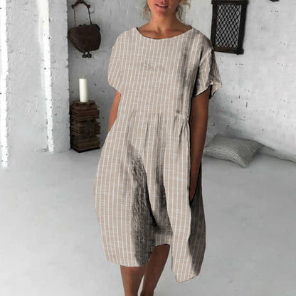 Comstylish Women Vintage Stripes Art Midi Dress