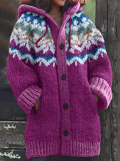 Vintage Icelandic Jacquard Knitted Pattern Cozy Cardigan Sweater elevenforest