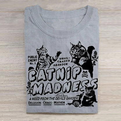 Comstylish Funny Cat Round Print Neck Short Sleeve T-Shirt