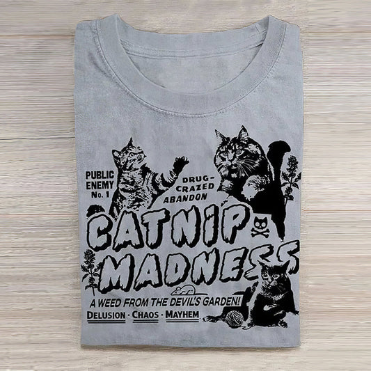 Comstylish Funny Cat Round Print Neck Short Sleeve T-Shirt