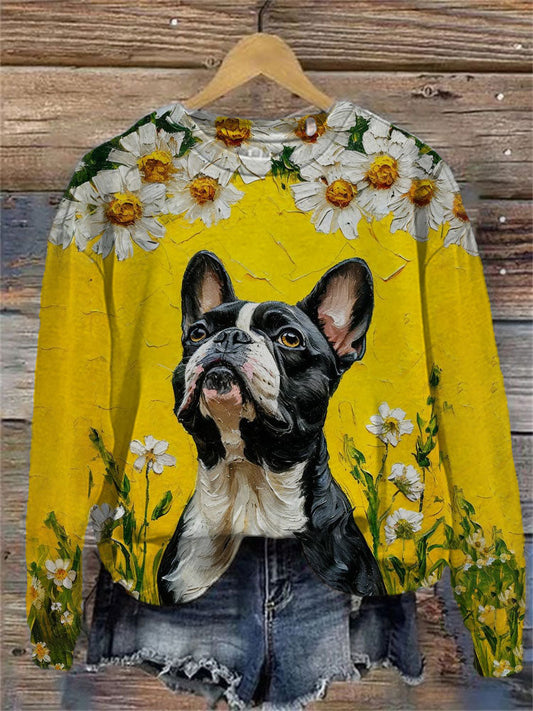 Comstylish Women's Casual Funny French Bulldog Print Sweatshirt
