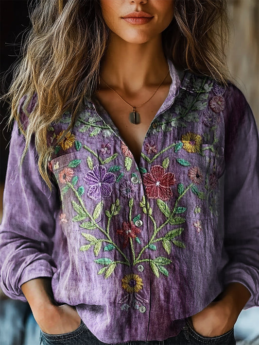 Women's Vintage Ethnic Floral Art Print Casual Long Sleeve Comfortable