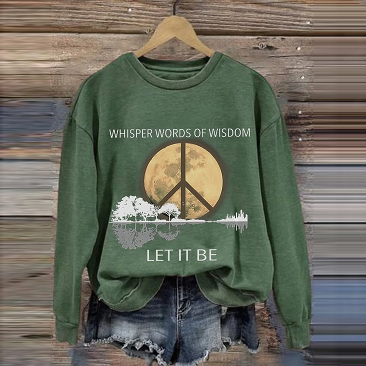 Comstylish Whisper Words Of Wisdom Let It Be Art Print Crew Neck Long Sleeve Sweatshirt