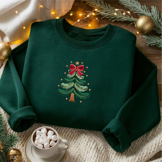 Comstylish Women's Vintage Christmas Tree Casual Sweatshirt