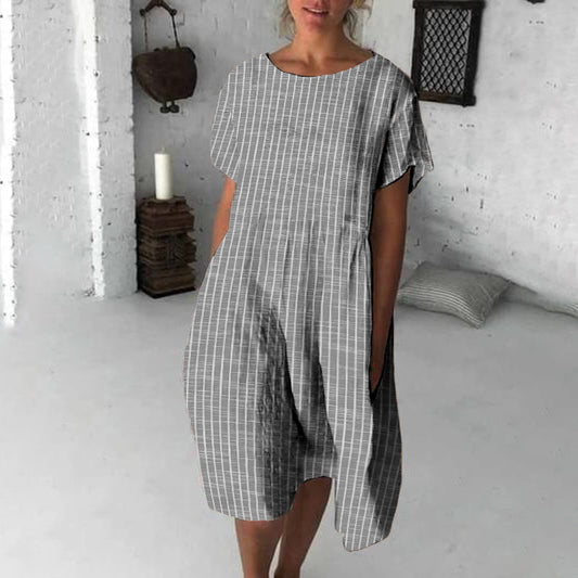 Comstylish Women Vintage Stripes Art Midi Dress