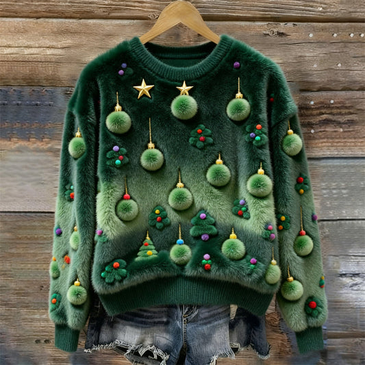 Christmas Tree Decorative Art Women's Plush Sweater artswardrobe