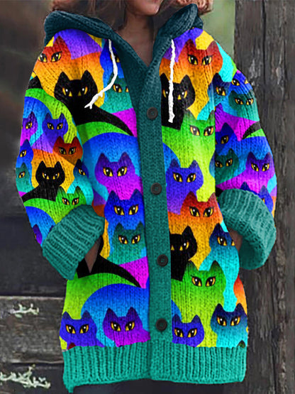 Lovely Rainbow Cats World Pattern Cozy Cardigan Sweater elevenforest