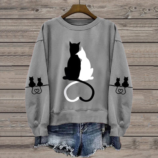 Women's Love Cute Cat Print Casual Sweatshirt elevenforest