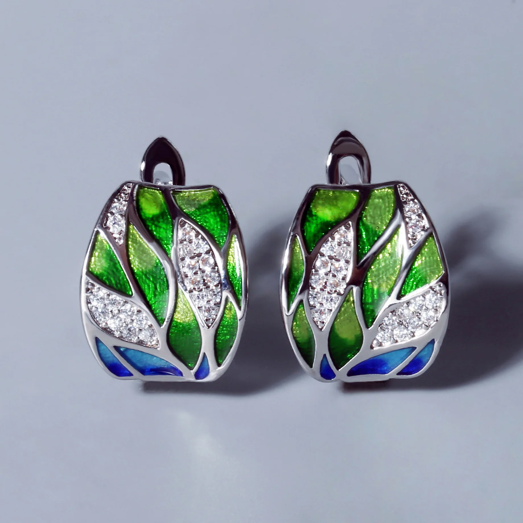 Green Enamel Zirconia Earrings