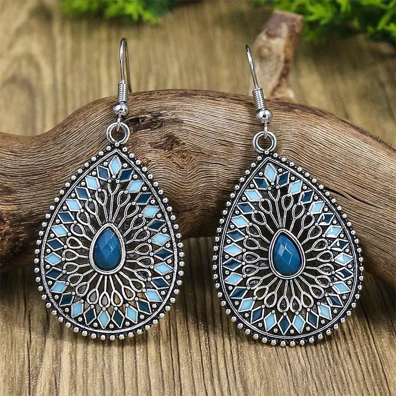 Mandala Blue Drop Earrings