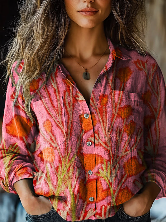 Women's Vintage Floral Art Print Casual Long Sleeve Comfortable Cotton
