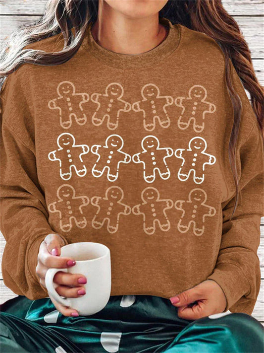 Comstylish Women's Cute Christmas Gingerbread Man Crew Neck Casual Sweatshirt