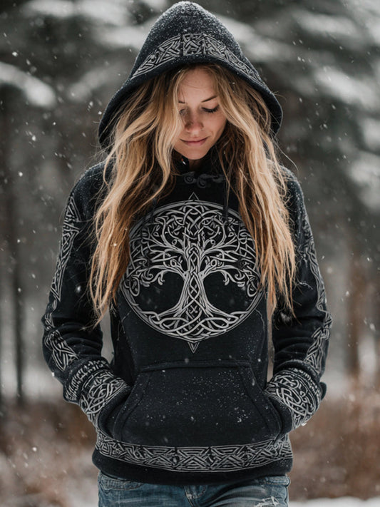 Comstylish Viking Style Embroidery Life Tree Warm Hoodie Sweatshirt