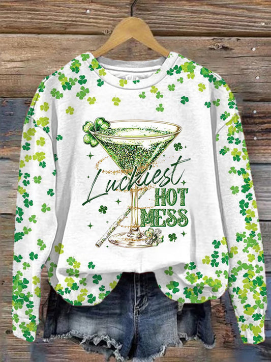 Comstylish Women's Luckiest Hot Mess Print Sweatshirt