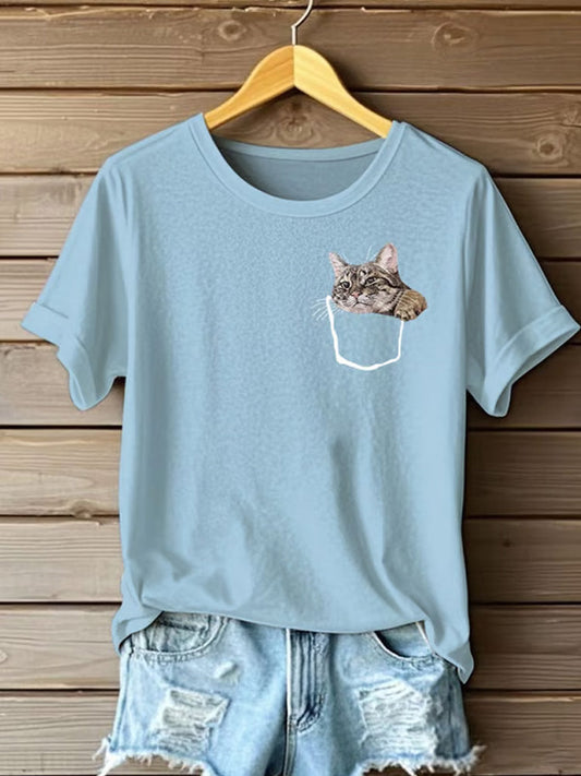Comstylish Women's Cute Cat Print Casual T-shirt
