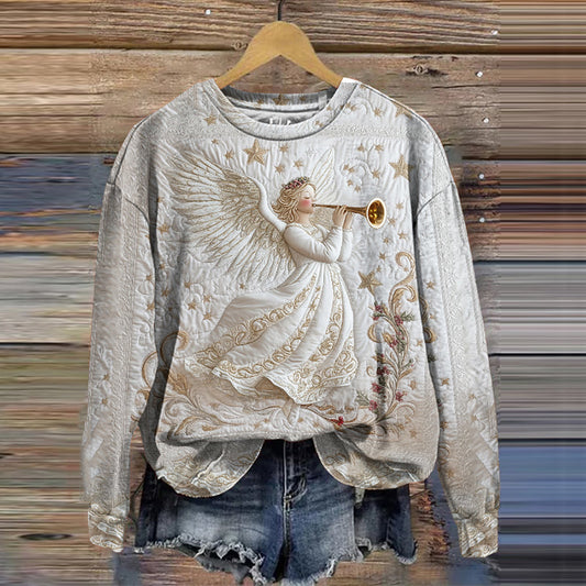 Comstylish Women's Christmas Angel Print Crew Neck Casual Sweatshirt