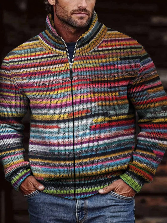 Men's Western Mexican Colorful Striped Cozy Knit Cardigan elevenforest