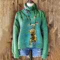 Vintage Christmas Cat Knit Turtleneck Sweater elevenforest