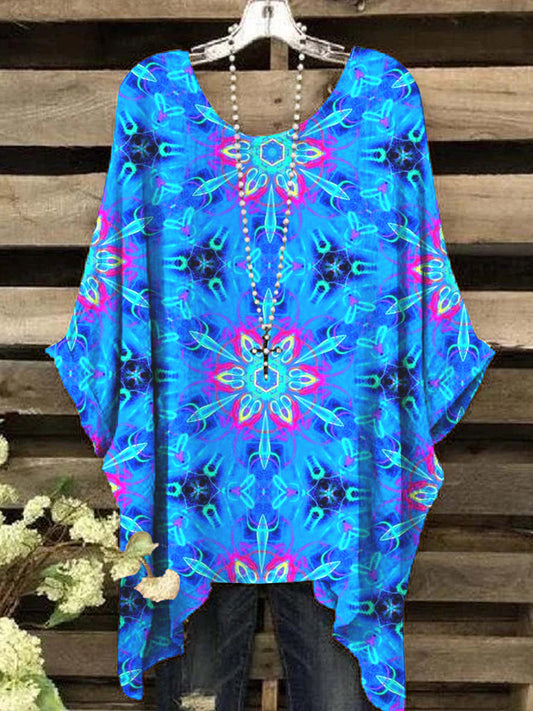 Women's Vintage Art Irregular Pattern Crew Neck Top